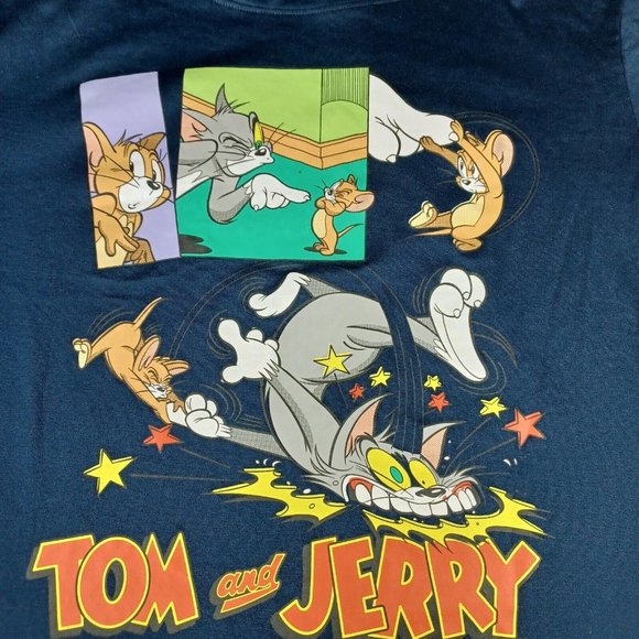 Tom and Jerry Women's Size XL Short Sleeve Graphic Navy T-Shirt Retro Cartoon - Picture 3 of 6